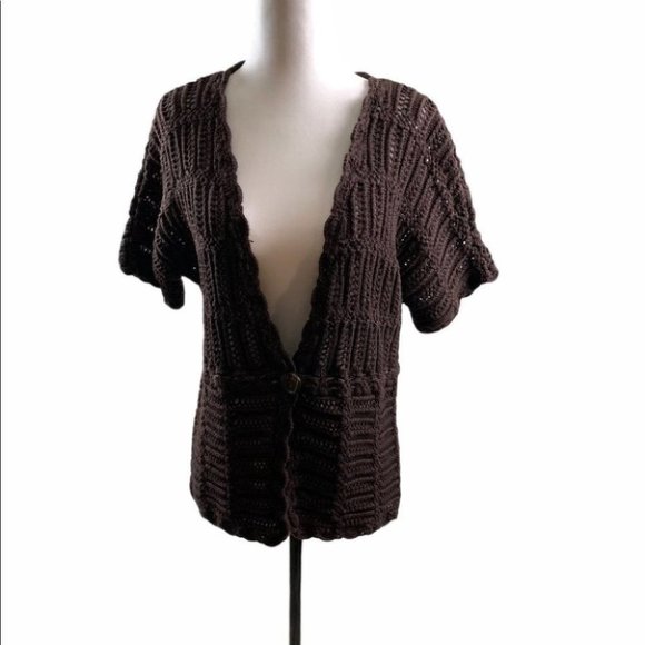 Short Sleeved Crocheted Cardigan Brown - Picture 2 of 6